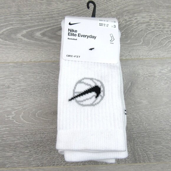 Nike Elite Everyday Crew White Basketball Socks Men's Size L 8-12 (3 Pairs) NEW - Picture 2 of 11